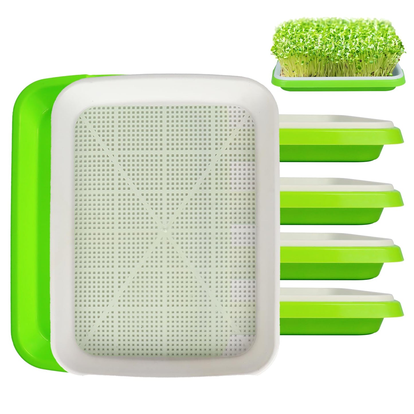 SDLDEER Seed Sprouting Tray, 5 Packs Microgreens Growing Trays Big Capacity Sprouts Growing Kit Soil-Free Sprouter Tray for Sprouting Seeds, Beans, Wheatgrass