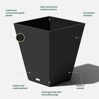 Veradek Nobleton Indoor/Outdoor Wide Square Planter (Black, 22" - 2 Pack with 2 Saucer Trays)