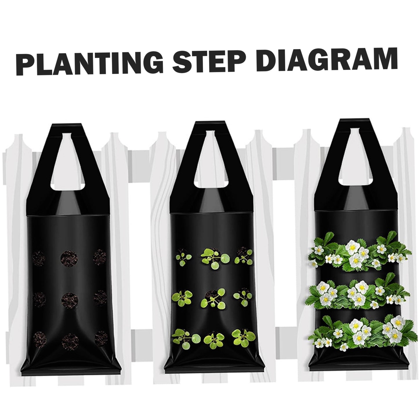 Ginwrek Strawberry Planter 20PCS Hanging Strawberry Planter, 9x21inch Grow Bags Space-Saving Ventilate Hanging Grow Bags for Balcony & Garden, Black