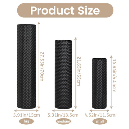 Dnnnii Tall Floor Vases Set of 3 - Black Metal Cylinder Vases for Living Room Corner, Modern Honeycomb Texture, Extra Large Standing Decor (Tallest 27.6in, Home Bedroom Dining Decor)