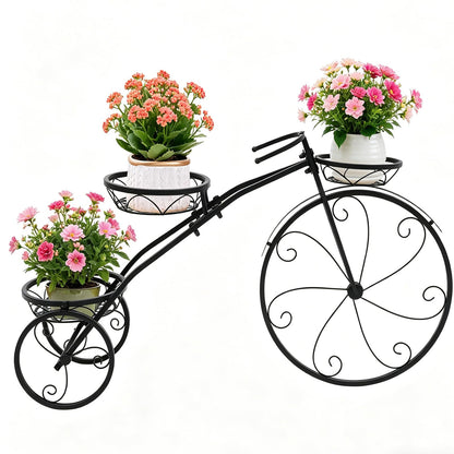 HCYHSLH Metal Bicycle Planter, 3 Tier Bicycle Flower Stand, 22 lbs Capacity Black Plant Pot Display Holder, 4.41lbs Indoor Outdoor Garden Patio Decor w/3 Flower Baskets, for Balconies