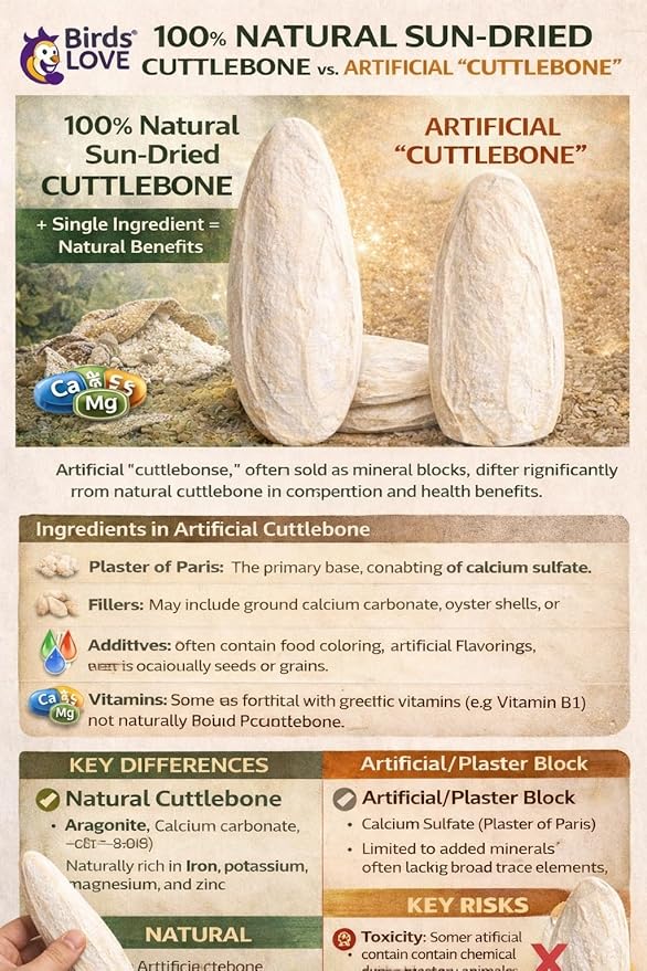 Birds LOVE 7.5-8" Cuttlebone for Birds – 100% Natural Sun-Dried Calcium Carbonate Mineral Supplement – for Parakeets, Budgies, Cockatiels, Finches & Canaries – 1 Pack with Holder – Made in Vietnam