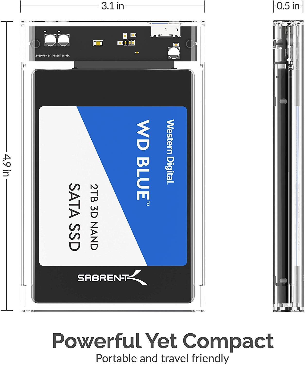 SABRENT 2.5 Inch SATA to USB 3.0 Tool Free Clear External Hard Drive Enclosure [Optimized for SSD, Supports UASP SATA III] (EC-OCUB)