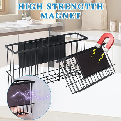 2 Pack Magnetic Aluminum Foil and Plastic Wrap Organizer,Wall Mounted Cabinet Door Organizer,Kitchen Pantry Organizers and Storage,Wrapping Paper Shelf for Sandwich, Freezer, Ziplock Bag, Black