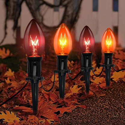 SUNSGNE C9 Orange and Black Halloween Pathway Lights Outdoor, Set of 10 Halloween Stake Lights, Connectable Pathway Markers Light for Walkway Party Driveway Lighting Decor
