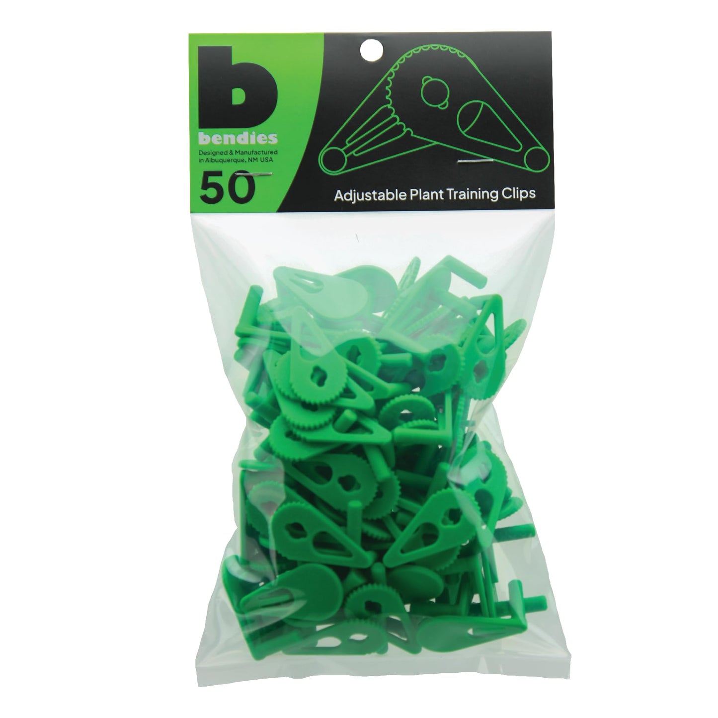 Bendies LST Plant Training Clips 50 Pack Green - v2.0 Adjustable Low Stress Green Support Clips for Stem Bending, Grow Tent, Plant Ties & Gardening Accessories
