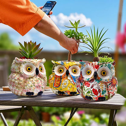 Midcentury Modern Decor Owl Planter, Bird Figurine Succulent Plant Pots for Plants, Small Sculptures Statue Flower Pot, Yellow Living Room Art Deco Planters Vase, Bookshelf Bedroom Home Decorations