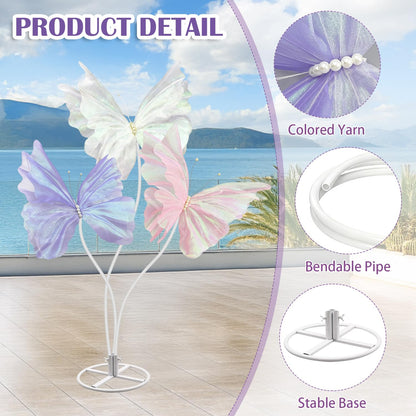 X-Kingsun Large Silk Butterfly Decorations 5.5ft Giant Butterfly with Stand Base Mariposas Grandes para Decoraction Artificial Gauze Butterfly for Outdoor Wedding Party Garden Backdrop Decor