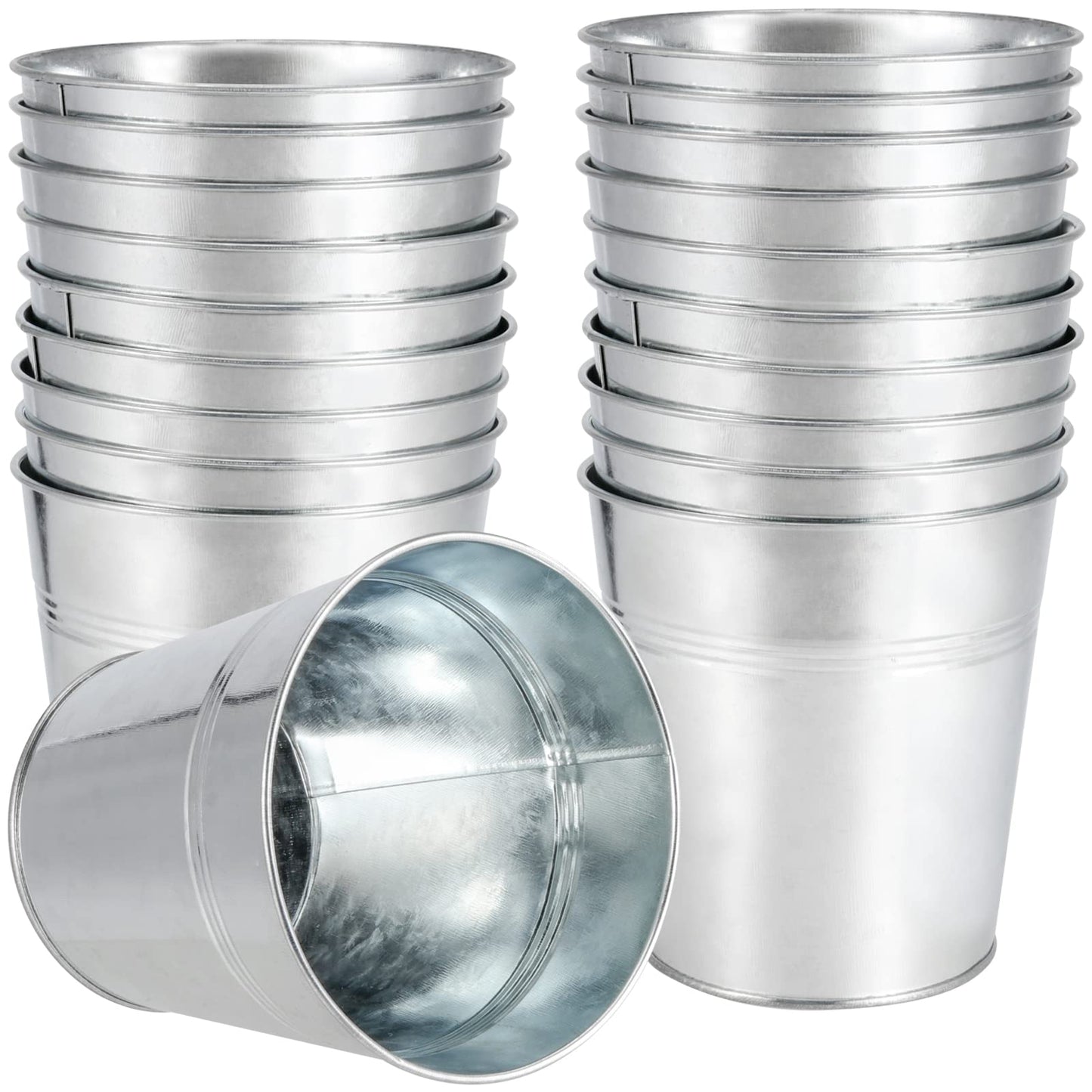 MUKCHAP 20 Pack Galvanized Planters Bucket, Galvanized Flower Plant Pot, Small Decor Galvanized Metal Bucket for Parties and Weddings, Storage, Crafts, 4.72 x 4.72 x 3.54 Inch