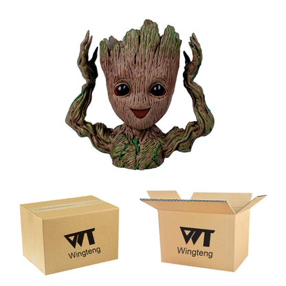 WT WINGTENG 6" Cute Baby Groot Planter Pot, Smile Face Planters Head for Indoor Plant or Funny Pen Holder Flower Pot with Drainage Hole for a Tiny Succulents Plants Home Office Decor Gift Idea
