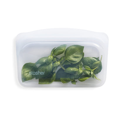 Stasher Premium Silicone Reusable Food Storage Snack Bag, Clear, Microwave, Sous Vide, Dishwasher, Oven and Freezer Safe, BPA Free, Leak-free, Eco-friendly, 12 Oz