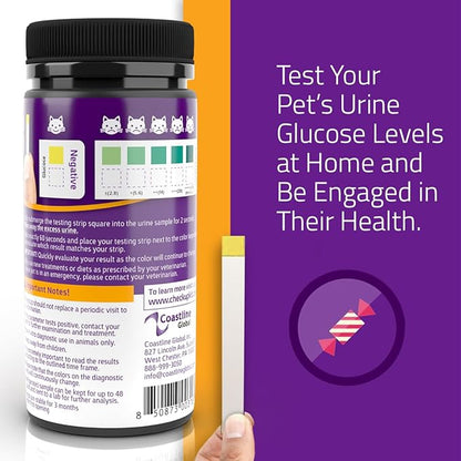 KIT4CAT CheckUp Glucose Urine Testing Strips for Cats and Dogs - Detection of Glucose Levels x 50