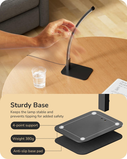 EDISHINE Curved LED Table Lamp, Modern Bedside Lamp with 3 Color Temperature & Stepless Dimming, Aluminum & Iron, Nightstand Lamp for Bedroom, Living Room, Black