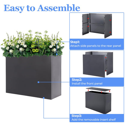 Large Metal Planter Box 32"x 12"x 24" - Modern Rectangular Heavy Duty Black Steel Planter with Drainage Holes for Outdoor Garden, Patio, and Balcony – Rust and Weather Resistant (Grey)