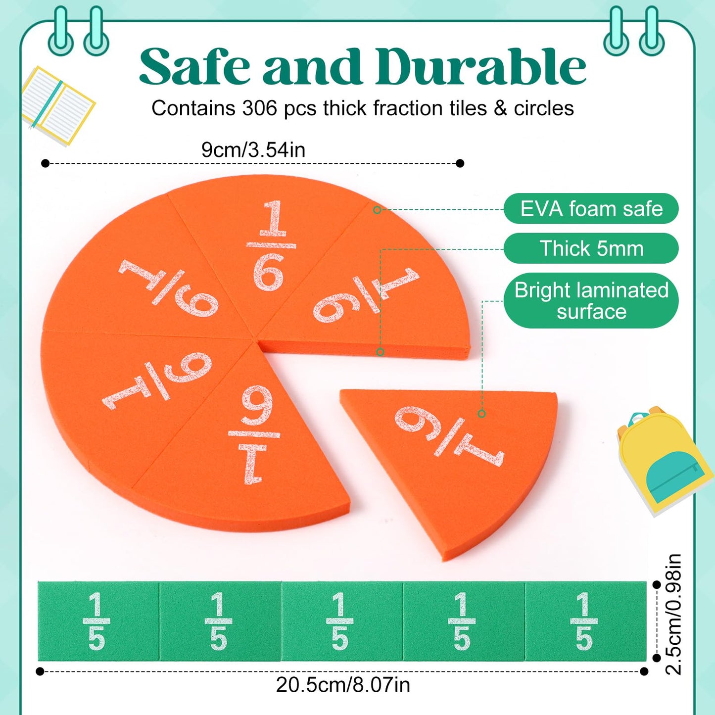 Sayglossy 6 Sets Fraction Tiles Circles Set for Math Fractions Manipulatives Math Manipulatives for Home Supplies