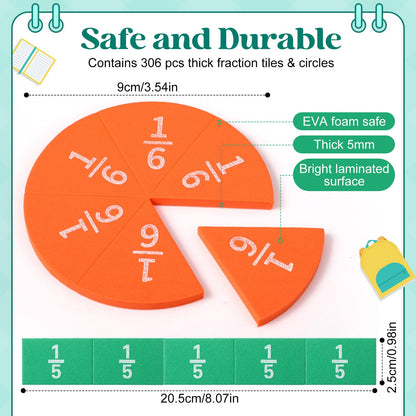 Sayglossy 6 Sets Fraction Tiles Circles Set for Math Fractions Manipulatives Math Manipulatives for Home Supplies