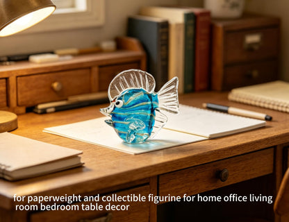 WF Hand Blown Glass Sculpture, Glass Fish Figurines Tropical Fish Sea Animal Figurine Collection Home Tabletop Decoration Ornaments - for Birthday Wedding and The Holiday Party