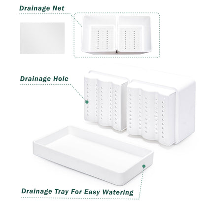 D'vine Dev Indoor Herb Garden Planter Set, Plastic Windowsill Plant Pots with Drainage and Saucer, Indoor Succulent Cactus Vegetable Pot for Balcony, Office, Garden, White, Set of 1, 76-Q-A-1