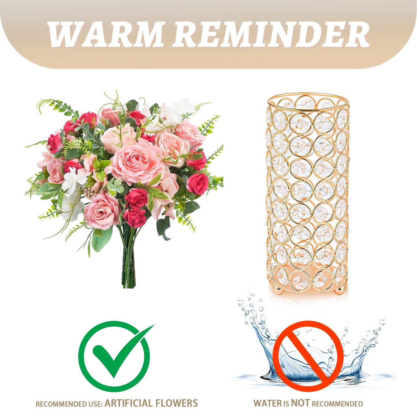 Elegant Crystal Column Vase/Candle Holder, Cylinder Flower Display Tabletop Centerpiece for Weddings & Home Decor (4, Gold)
