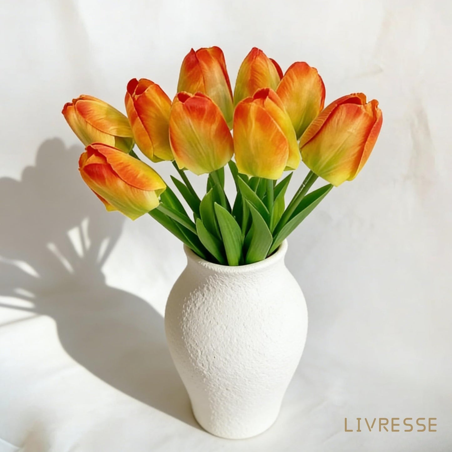Livresse Orange Artificial Tulips for Vase, 48 Faux Tulip Flowers for Fall Centerpiece, Autumn Home Decor, Thanksgiving Table Arrangement & Rustic Farmhouse Decorations