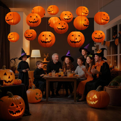 Hievil 12pcs 10in Floating Jack-O-Lanterns with Wand Remote and 24pcs LED Tea Lights for Decor