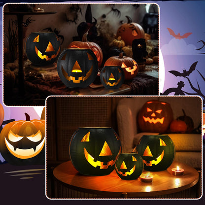 Kittmip 3 Pcs Halloween Metal Jack O Lanterns Pumpkin Set with LED Candles and Black Creepy Cloth Set of 3 Jack O Lantern Halloween Fall Outside or Inside Table Ornaments for Home Festival Party Decor