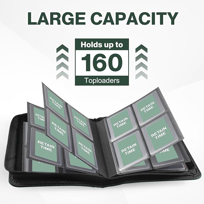 Toploader Binder, Holds 160 Toploaders, 100 Toploaders INCLUDED, 4-Pocket PU Cover Top Loader Binder for 3" x 4" Rigid Toploader, Ringless Double-Sided Toploader Card Binder for TCG, Sport Cards