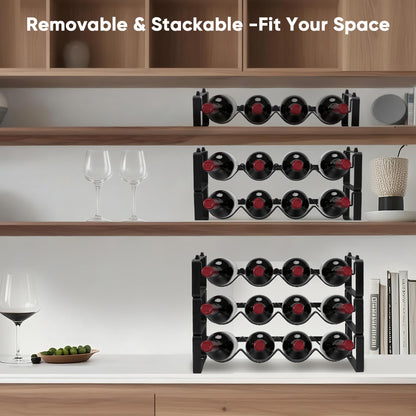 HRUSGO Wine Rack for Countertop – Stackable Freestanding Bottle Organizer for Kitchen, Pantry, Bar Cabinet & Small Spaces – Compact Metal Shelf & Modular Storage Stand (2 Tier)