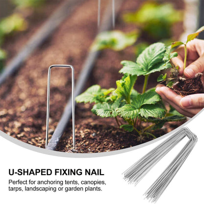 BEBEKULA 100 Pack 6 Inch Garden Stakes, Galvanized Landscape Staples for Weed Barrier Fabric, Heavy Duty Sod Pins Securing Pegs Netting Ground Sheets Irrigation Tubing (12 INCH-50Packs)
