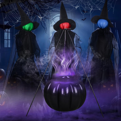 Knitgrip Set of 6 Halloween Outdoor Decorations 3 Light up Halloween Witch with Stake Witches Cauldron with Tripod Mist Maker with LED Light for Outdoor Garden Yard Lawn Porch Haunted Party Decor