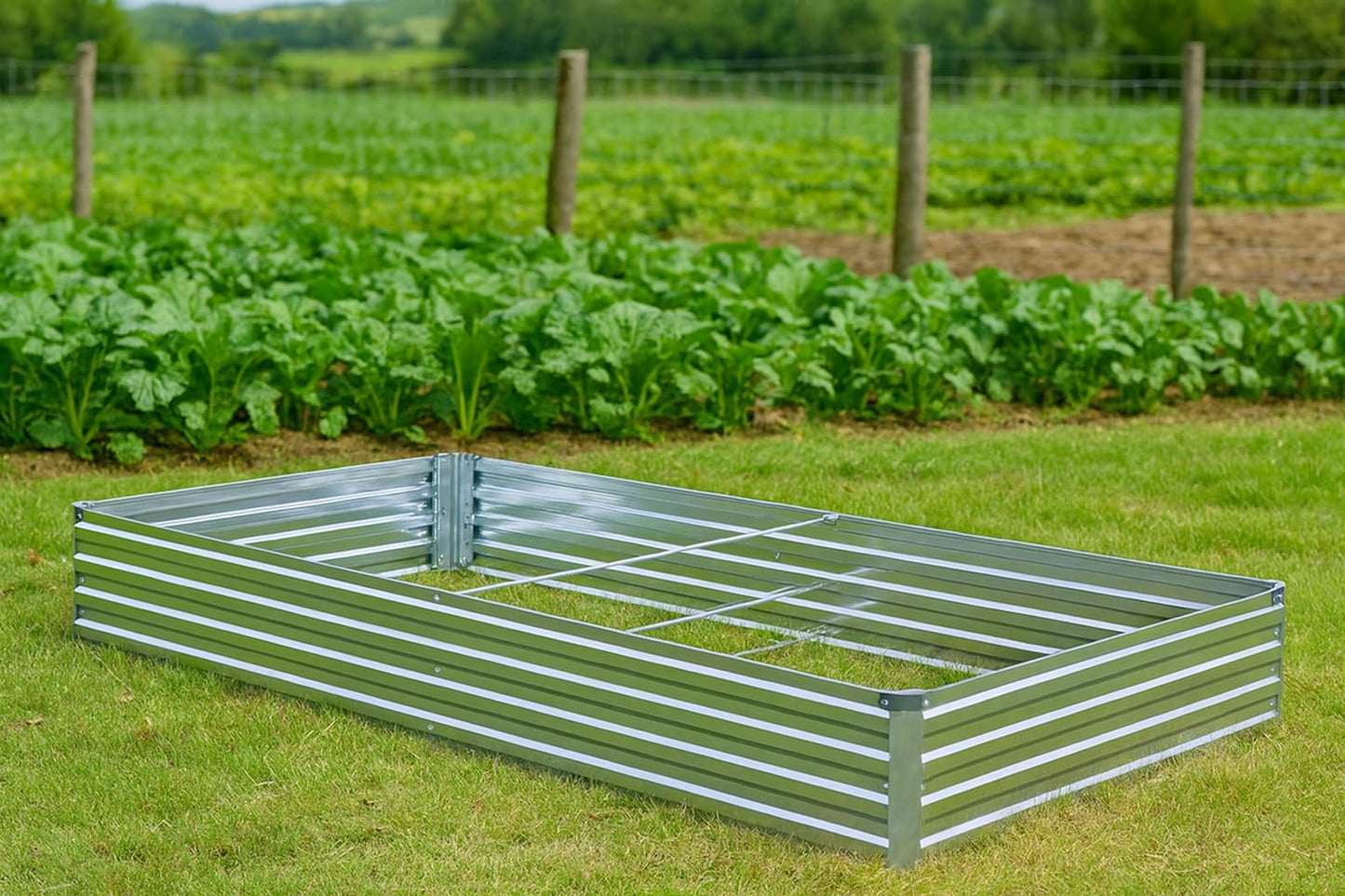 Meberam 2 Pack 6x3x1FT Galvanized Raised Garden Bed Kit, Outdoor Metal Planter Box for Vegetables, Bottomless Rectangular Gardening Bed with Support Rods, Tool-Free Assembly, Silver