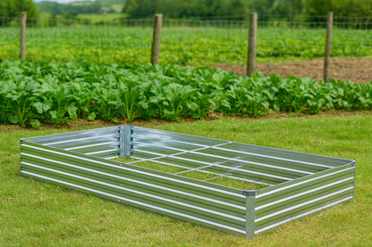 Meberam 2 Pack 6x3x1FT Galvanized Raised Garden Bed Kit, Outdoor Metal Planter Box for Vegetables, Bottomless Rectangular Gardening Bed with Support Rods, Tool-Free Assembly, Silver