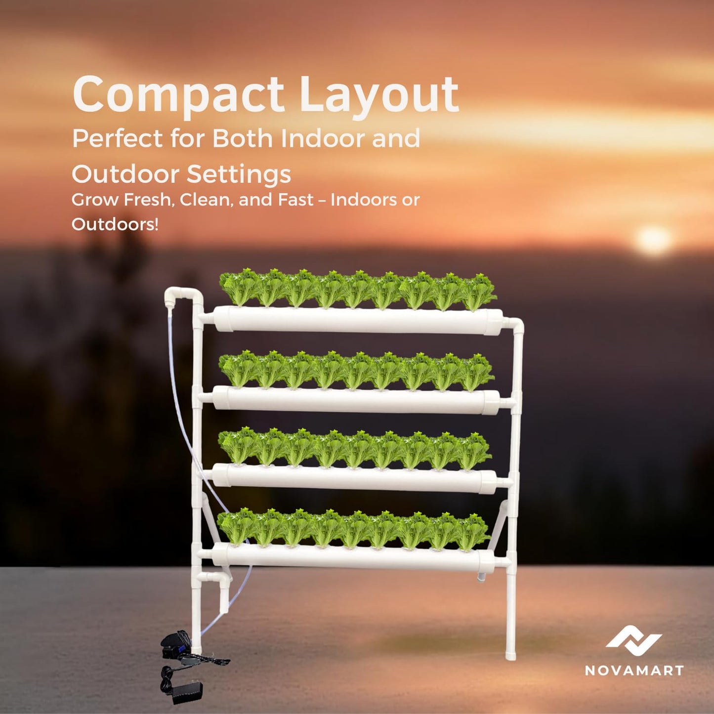 NOVAMART Hydroponic Plant Growing System – 36-Site PVC Indoor Garden Tower with AU/US Plug | Soil-Free Vertical Hydro Grow Kit with Planting Baskets, Sponges & Irrigation Tube | White