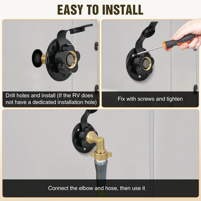 Nilight RV City Water Inlet with Check Valve 1/2" NPT Male to 3/4" GHT Female Brass City Water Fill Inlet Flange Connection Fittings for RV Camper Trailer Marine Hose Water Connector Replacement Black