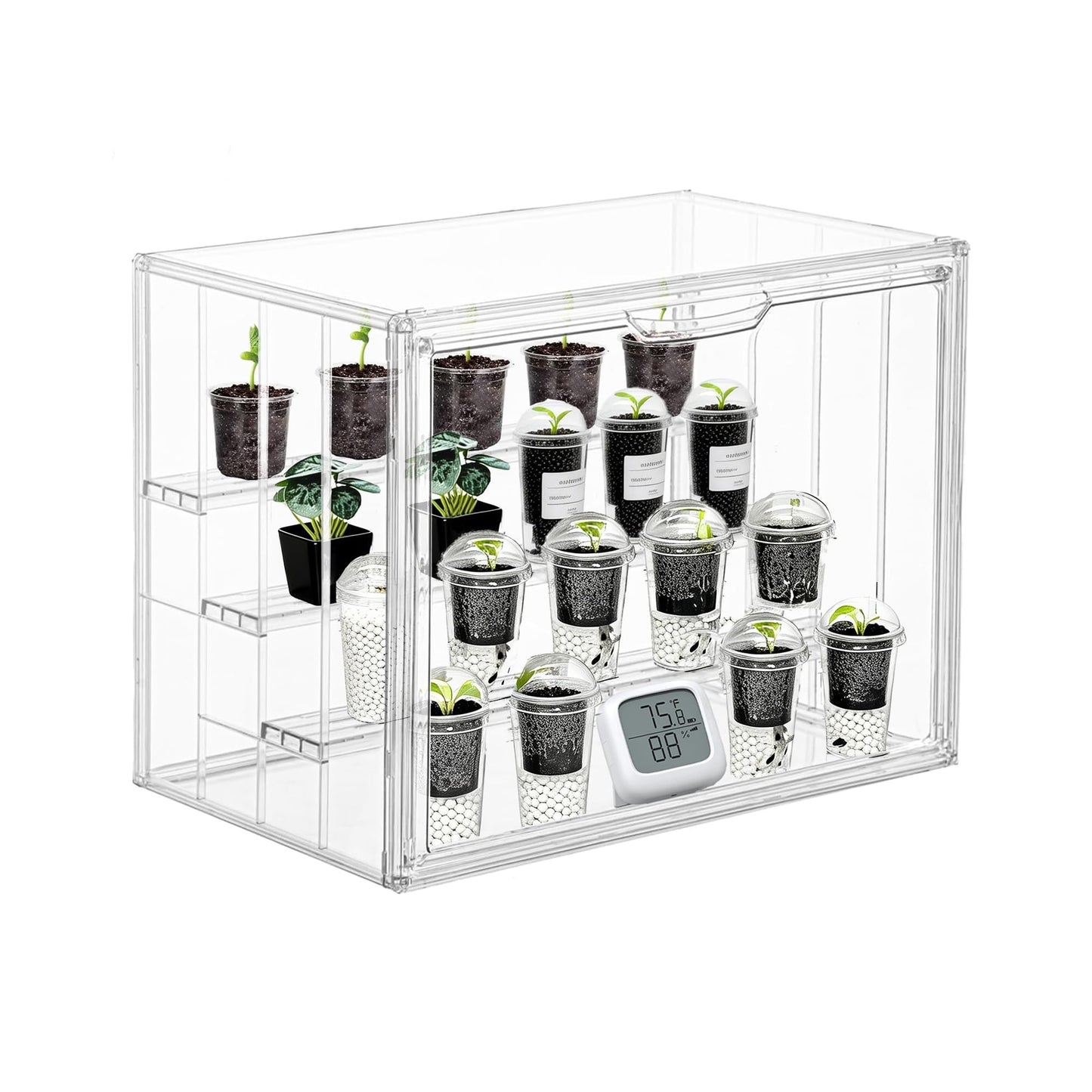 PEEKUP Clear Mini Greenhouse Indoor, Small Portable Tabletop Green House with Magnetic Door for Seed Starting, Plant Grow Warmer and Home Gardening Display