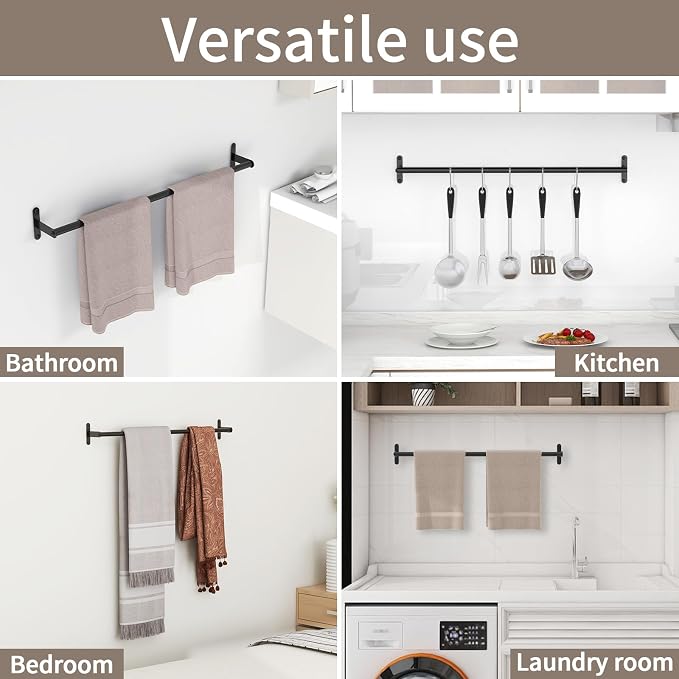 JUYSON Bathroom Towel Bar 24 Inch, Towel Racks for Bathroom Wall Mounted, Stainless Steel Heavy Duty Modern Single Towel Bar Holder Towel Rod Wall Mounted(Single Bar-Black, 24 in)