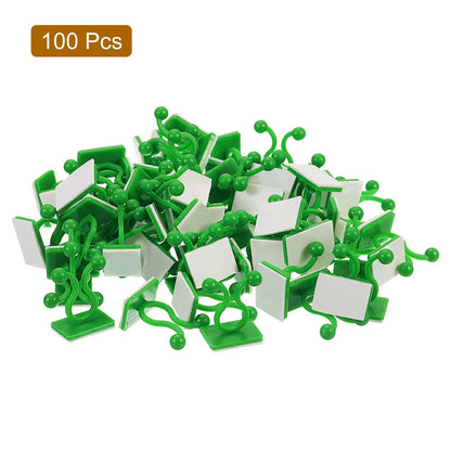 uxcell 100Pcs Plant Climbing Wall Fixture Clips, Plant Fixer Self-Adhesive Hooks Wire Fixing Supporting for Indoor Outdoor Decoration and Cable Wire Fixing (Green, 8mm/0.31")