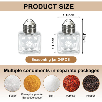 FYSUIMU 24Pcs Cielito Lindo Mini Salt and Pepper Shakers Mini Glass Spice Jars Platos De Barro Flower Seasoning Container for Kitchen Restaurant Mexican Party Favors