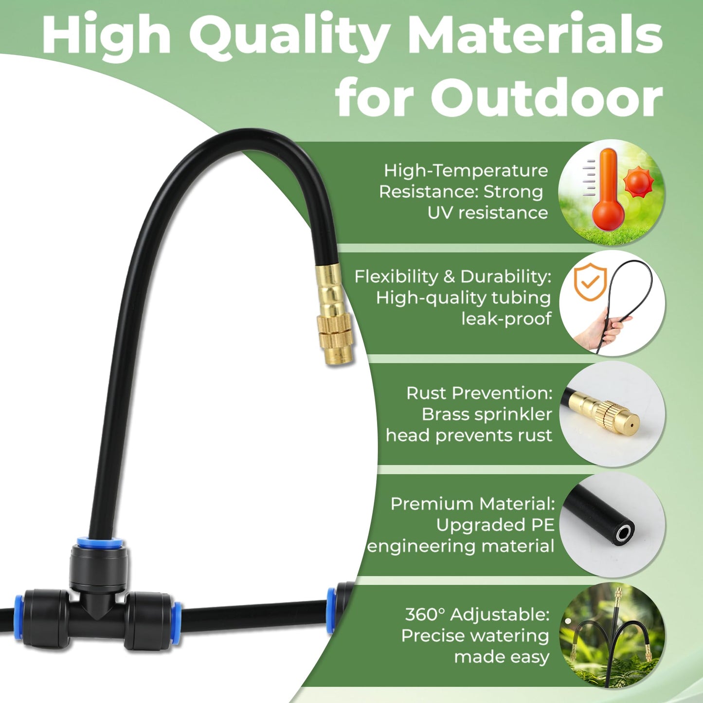 120FT Drip Irrigation System for Garden: Quick Connect 1/4" PE Tubing 18Pcs Automatic Water Sprinkler Kit Adjustable Misting Part Watering Hose, Outdoor Raised Bed Plants Flower Yard Greenhouse