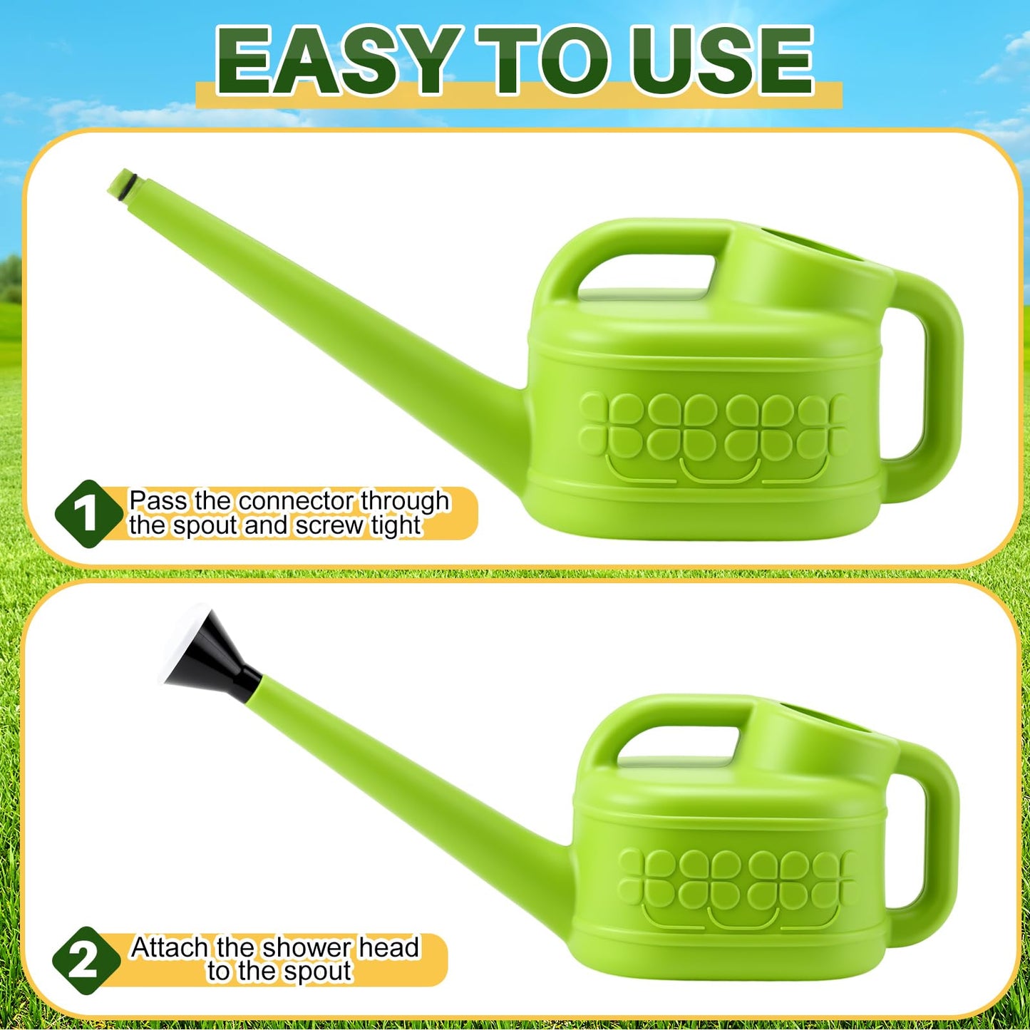 Reallnaive 6-piece Indoor Watering Can Set – 1 Gal Can, 6.8 oz Spray, 15 oz Squeeze, Plant Watering Globes & Soil Moisture Meter, Indoor & Outdoor Plant Care(Grass Green)