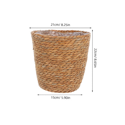 Veemoon 2Pcs Wicker Planter Basket, Rattan Grass Woven Flower Pot Seagrass Planter with Plastic Liner Farmhouse Storage Fruit Bowl Hyacinth Storage Baskets for Plant Flower Fruit Vegetable, 8.65inch H