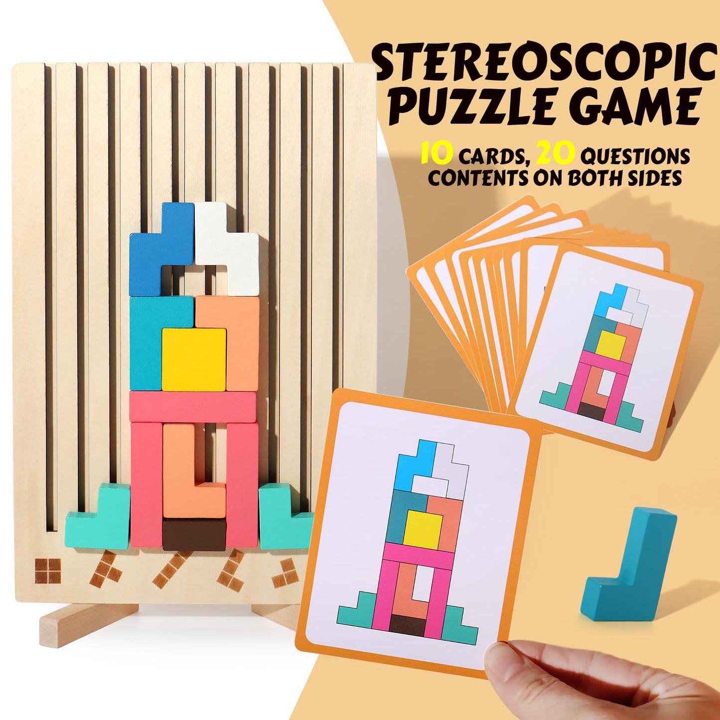 Wooden Russian Blocks Puzzle Brain Teasers Toy Tangram Jigsaw Puzzle Intelligence Colorful 3D STEM Montessori Educational Gift for Boys and Girls,Board Game Educational Toys for Toddlers 3-6 Years