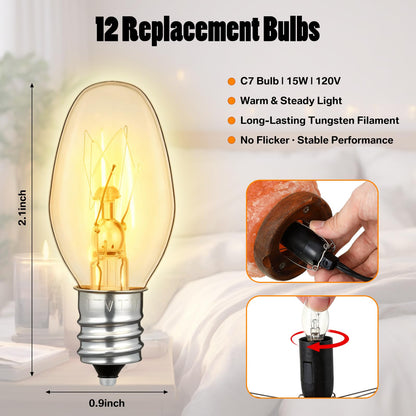 VIHOSE Salt Lamp Cord Replacement Set 4 Pack 5.9FT Power Cord with Dimmer Switch 12 Pcs C7 15w Lights Bulbs for Himalayan Rock Lamps Night Lights Decorative Replacement Accessory
