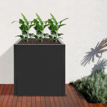 CNCEST Modern Square Steel Planter Box Heavy Duty Galvanized Metal Raised Garden Bed Cube Planter Large Easy Assembly Weather Resistant Indoor Outdoor Patio Balcony Decor (Black, 17inch)