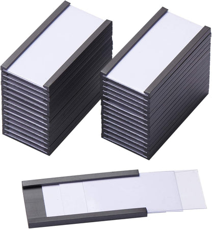 Eeoyu Magnetic Label Holders with Magnets Magnetic Data Card Holders with Clear Plastic Protectors for Metal Shelf, Whiteboard, Set of 50 (1 x 2 Inch)