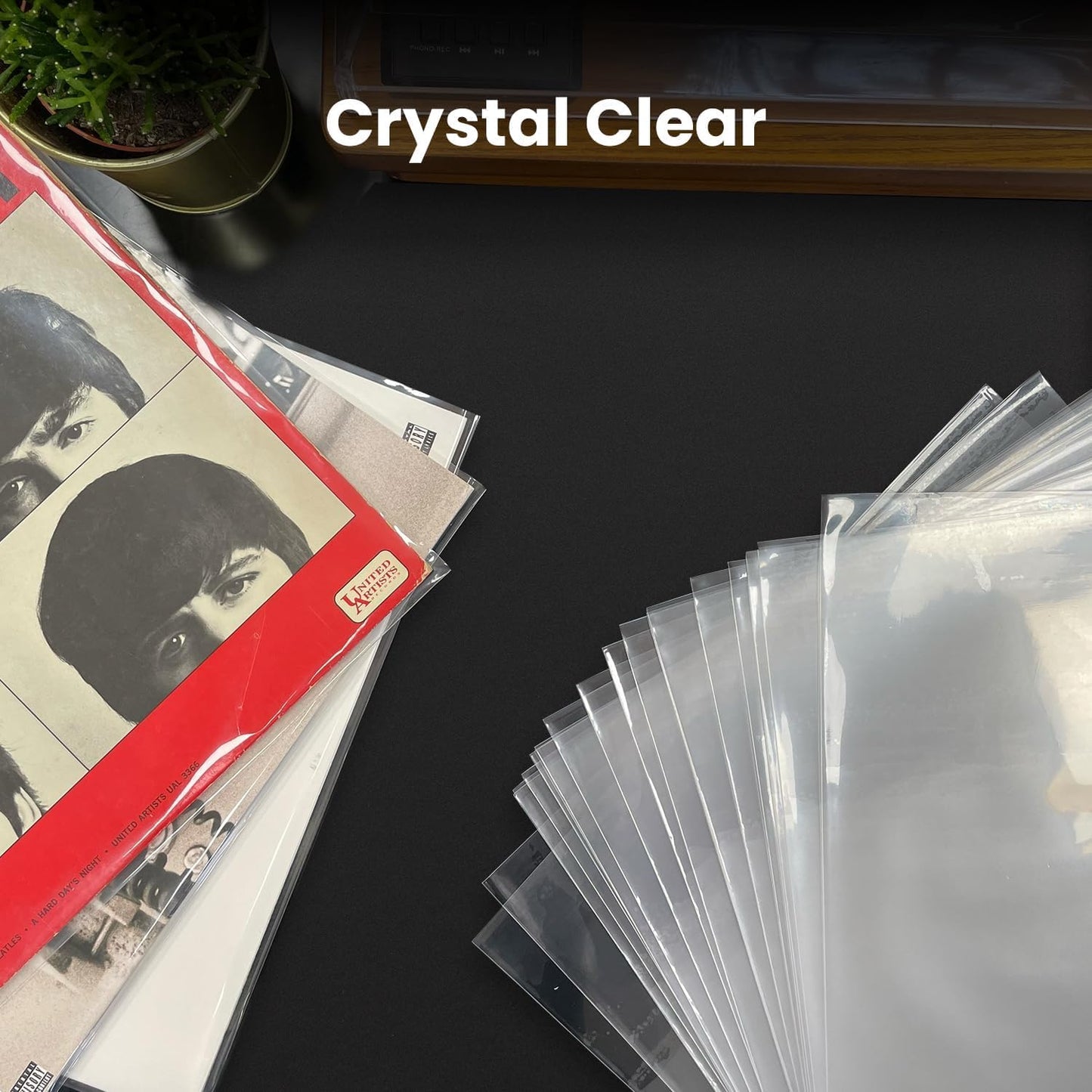 EVEO 200 Vinyl Record Sleeves Outer – Crystal Clear Outer Vinyl Sleeves LP Album Covers 12.75"x12.75" | Perfect Fit Protective 3 Mil Protection for Single & Double LPs - Archival Quality