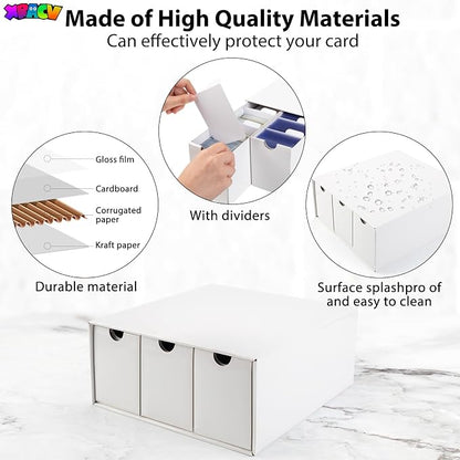 Trading Card Storage Box, Top Loaders Storage Box with 20 Card Dividers, Cardboard Trading Card Organizer for Collectible Cards Games,Card Box Fits For TCG,MTG,TCG and Basktaball Cards, 3 Drawer