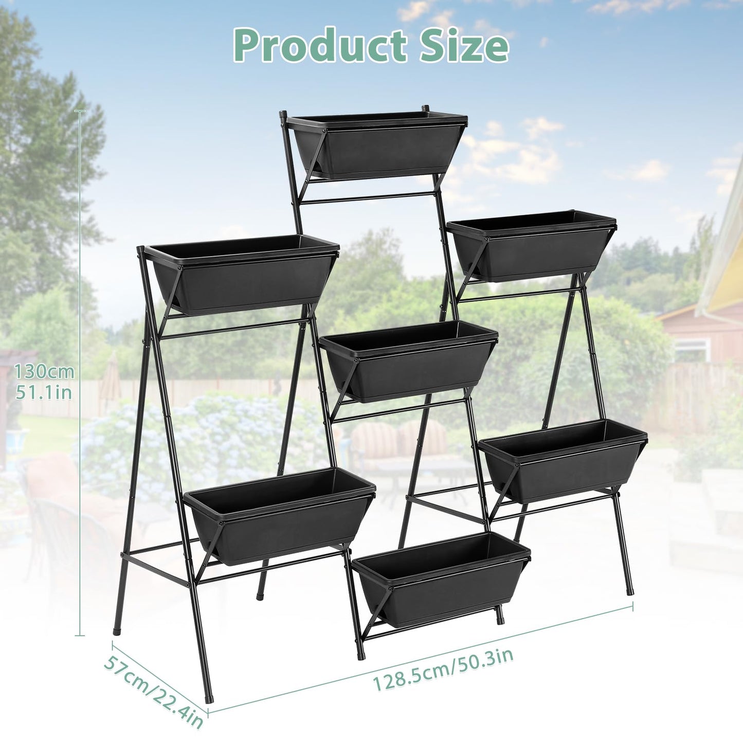 Sunexinlo 5-Tier Vertical Garden Planter with 7 Plant Boxes & Drainage Trays, Metal Freestanding Raised Bed for Herbs Flowers Vegetables, Indoor Outdoor for Patio Balcony Deck, Black