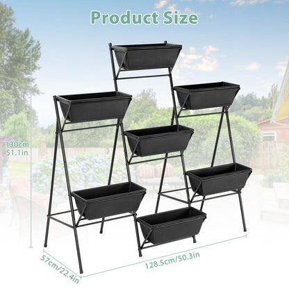Sunexinlo 5-Tier Vertical Garden Planter with 7 Plant Boxes & Drainage Trays, Metal Freestanding Raised Bed for Herbs Flowers Vegetables, Indoor Outdoor for Patio Balcony Deck, Black