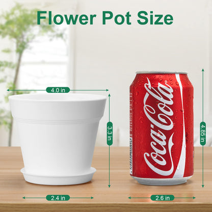 FHWTY 6 Pack 4in Plastic Plant Pots Terracotta & 6 Pack 4in Plastic Plant Pots White